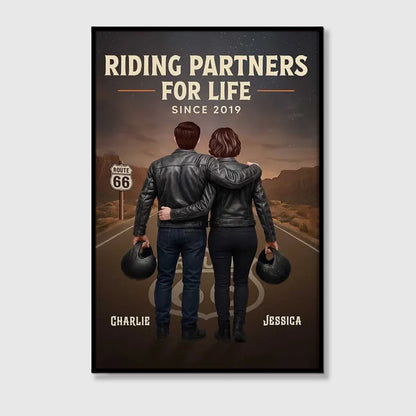 Riding Partners For Life Personalized Biker Couple Canvas / Poster - Custom Route 66 Anniversary Gift