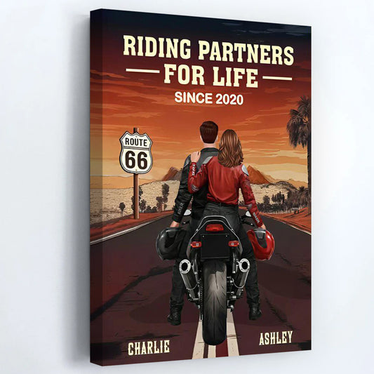 Riding Partners For Life Personalized Biker Couple Canvas / Poster - Custom Motorcycle Wall Art Gift