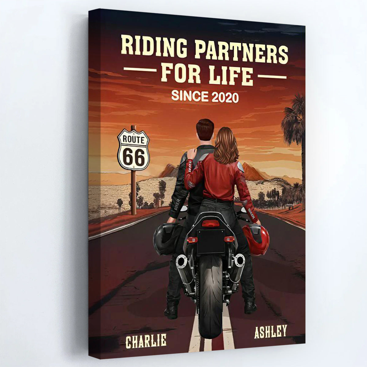 Riding Partners For Life Personalized Biker Couple Canvas / Poster - Custom Motorcycle Wall Art Gift