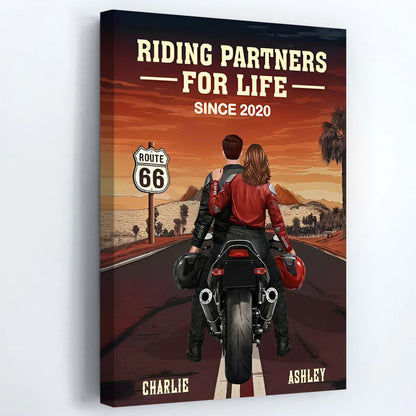 Riding Partners For Life Personalized Biker Couple Canvas / Poster - Custom Motorcycle Wall Art Gift