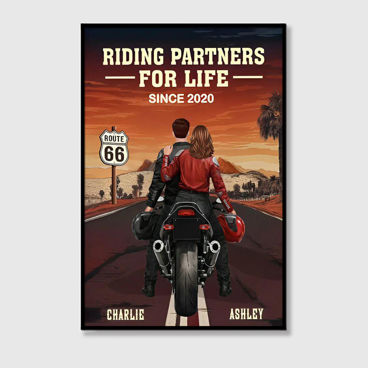 Riding Partners For Life Personalized Biker Couple Canvas / Poster - Custom Motorcycle Wall Art Gift