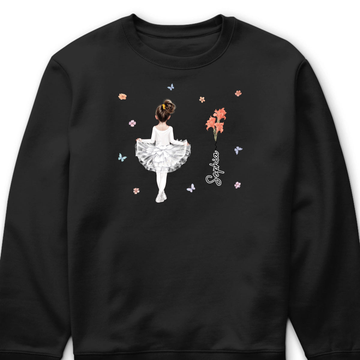 T-Shirt / Hoodie material and size view - Personalized Ballerina Shirt