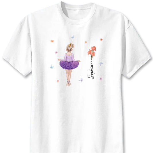 Personalized ballerina shirt with custom name and watercolor tutu design - special gift for kids and girls