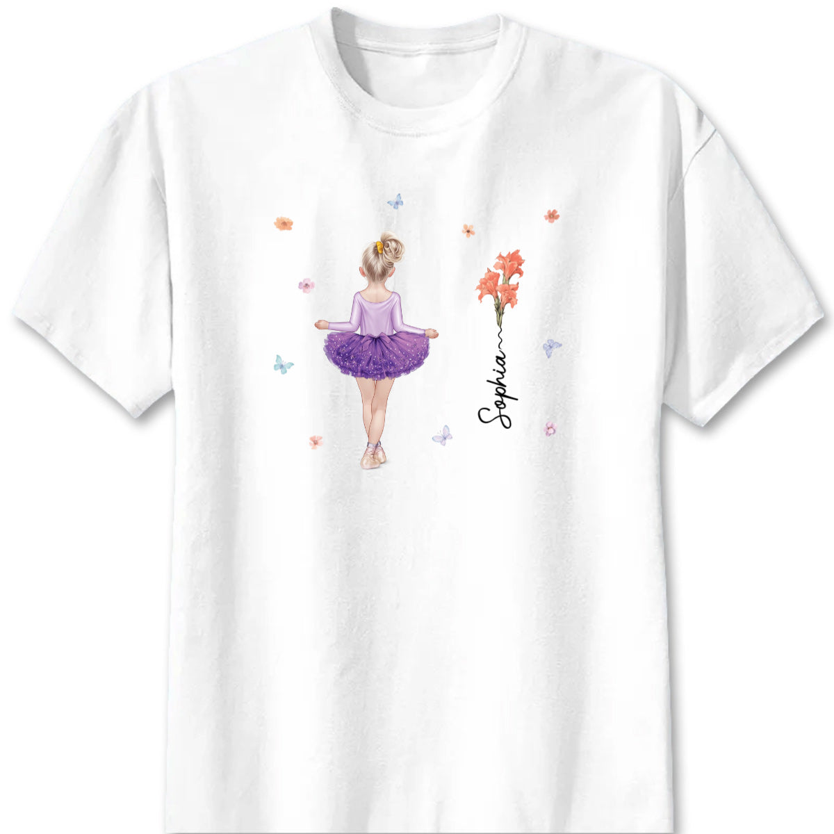 Personalized ballerina shirt with custom name and watercolor tutu design - special gift for kids and girls