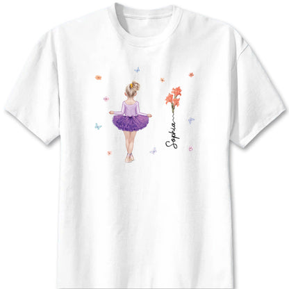 Personalized ballerina shirt with custom name and watercolor tutu design - special gift for kids and girls