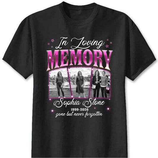 Custom photo memorial shirt with In Loving Memory graphic print for loved ones