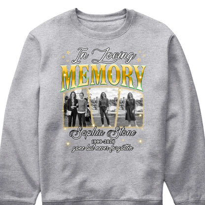 Custom photo memorial shirt with In Loving Memory graphic print for loved ones image 7