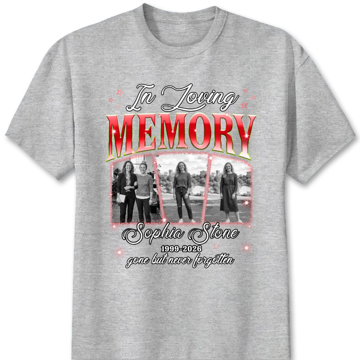 T-Shirt / Hoodie material and size view - Custom Photo Memorial Shirt