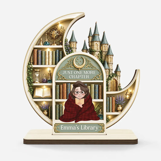 Just One More Chapter Moon Castle Wooden Plaque - Personalized Gift for Book Lovers
