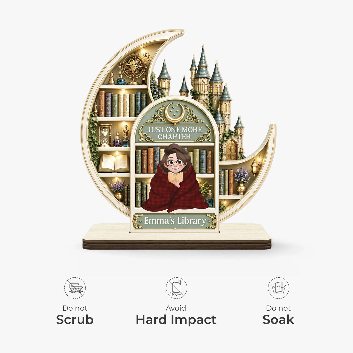 Just One More Chapter Moon Castle Wooden Plaque - Personalized Gift for Book Lovers