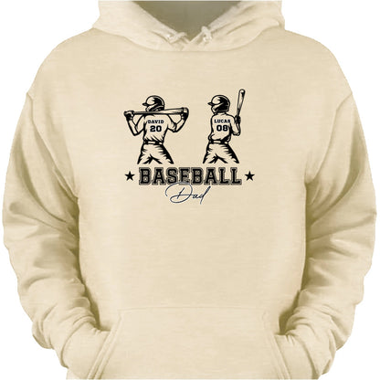Personalized baseball dad shirt featuring customized player silhouettes with kids names and numbers on back image 6