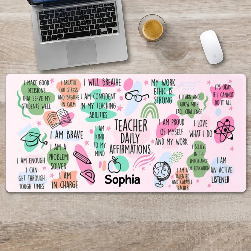 Custom Teacher Daily Affirmations Leather Desk Mat - Personalized Gift for Teacher