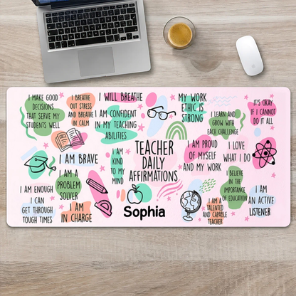 Custom Teacher Daily Affirmations Leather Desk Mat - Personalized Gift for Teacher
