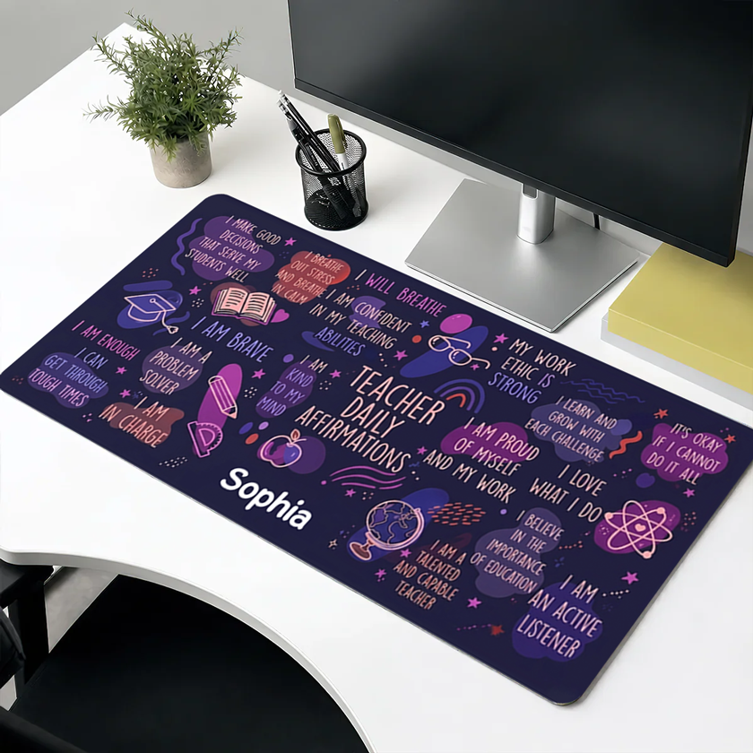 Custom Teacher Daily Affirmations Leather Desk Mat - Personalized Gift for Teacher