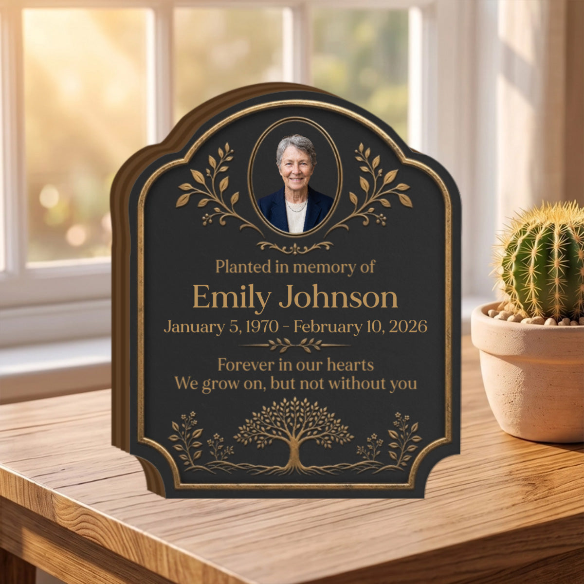 Personalised Memorial Planted In Memory of Wooden Block - Custom Photo Gift for Family Loss