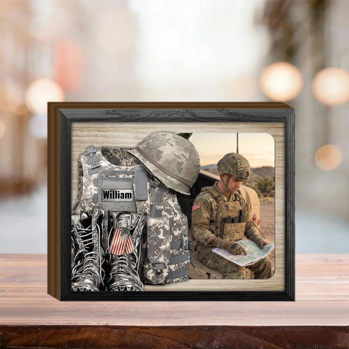 Custom Veteran & Soldier Military Wood Block - Personalized Photo Gift for Military