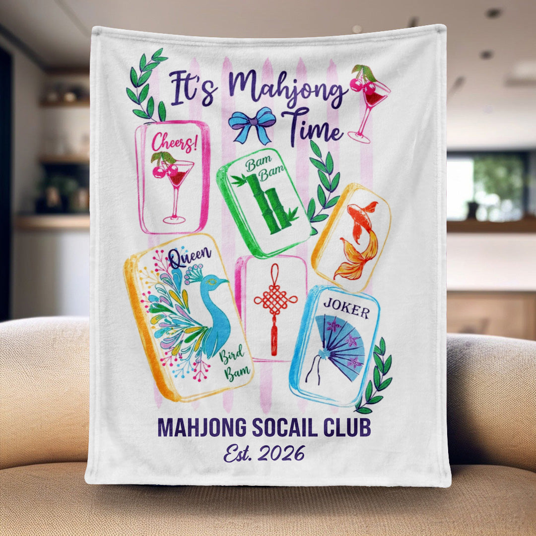 It's Mahjong Time & Mahjong Social Club - Personalized Colorful Game Tiles Blanket