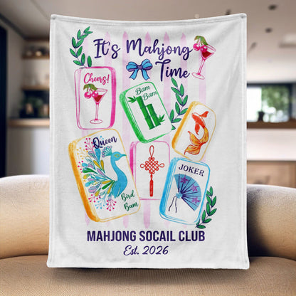 It's Mahjong Time & Mahjong Social Club - Personalized Colorful Game Tiles Blanket