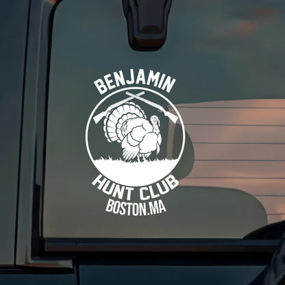 Custom Hunting Club Car Window Decal - Personalized Turkey Hunter Sticker Gift
