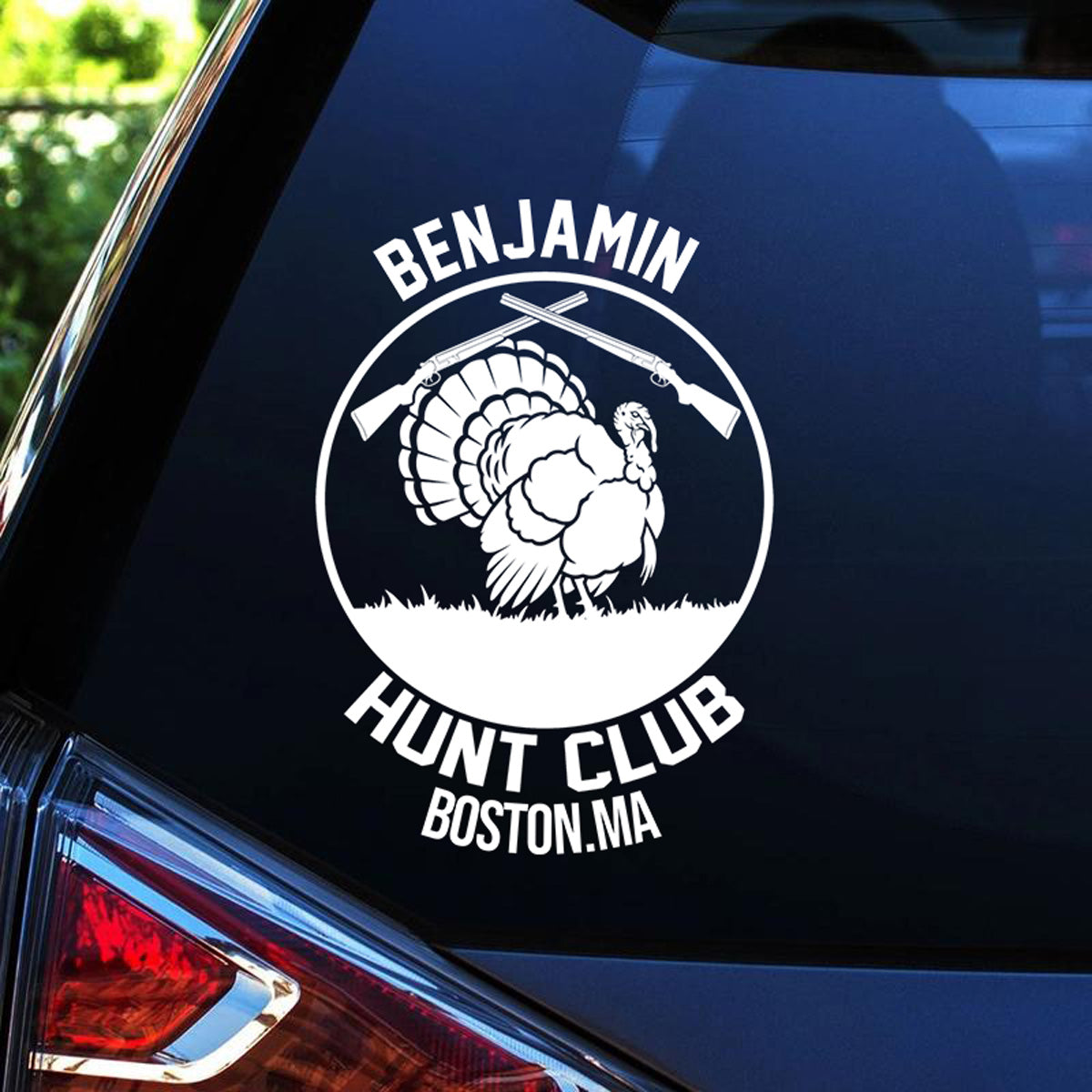 Custom Hunting Club Car Window Decal - Personalized Turkey Hunter Sticker Gift