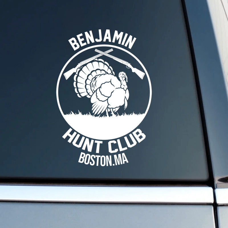Custom Hunting Club Car Window Decal - Personalized Turkey Hunter Sticker Gift