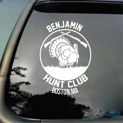 Custom Hunting Club Car Window Decal - Personalized Turkey Hunter Sticker Gift