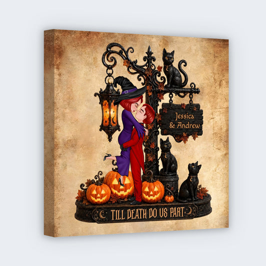 Till Death Do Us Part Personalized Square Canvas - Custom Halloween Fall Decor for Couples