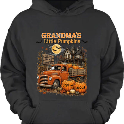 "Grandma's Little Pumpkins" Retro Vintage Farmhouse Halloween Truck Shirt - Personalized Gift for Grandma