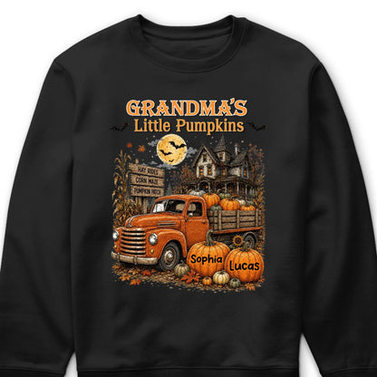 "Grandma's Little Pumpkins" Retro Vintage Farmhouse Halloween Truck Shirt - Personalized Gift for Grandma