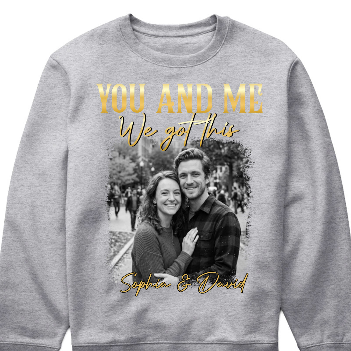 T-Shirt / Hoodie material and size view - Custom Couple Photo Shirt