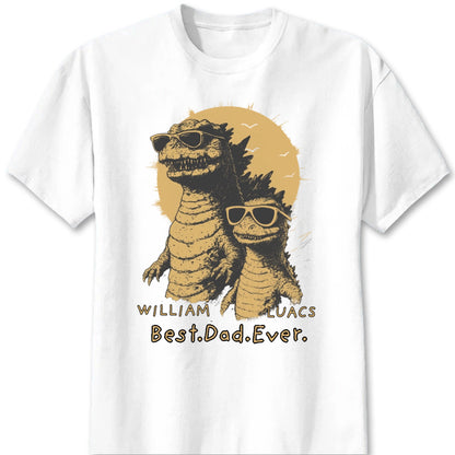 Personalized Best Dad Ever T-Shirt with cool cool sunglasses dinosaur graphic and kids names image 8