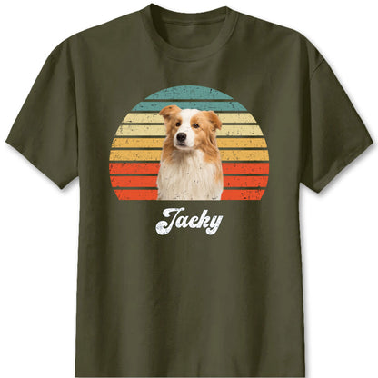 Custom Dog Photo Vintage Sunset Shirt - Personalized Pet Memorial T-Shirt for Dog Lovers