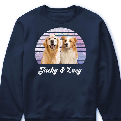 Custom Dog Photo Vintage Sunset Shirt - Personalized Pet Memorial T-Shirt for Dog Lovers