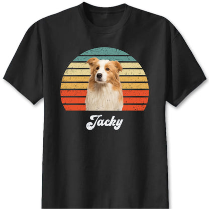 Custom Dog Photo Vintage Sunset Shirt - Personalized Pet Memorial T-Shirt for Dog Lovers