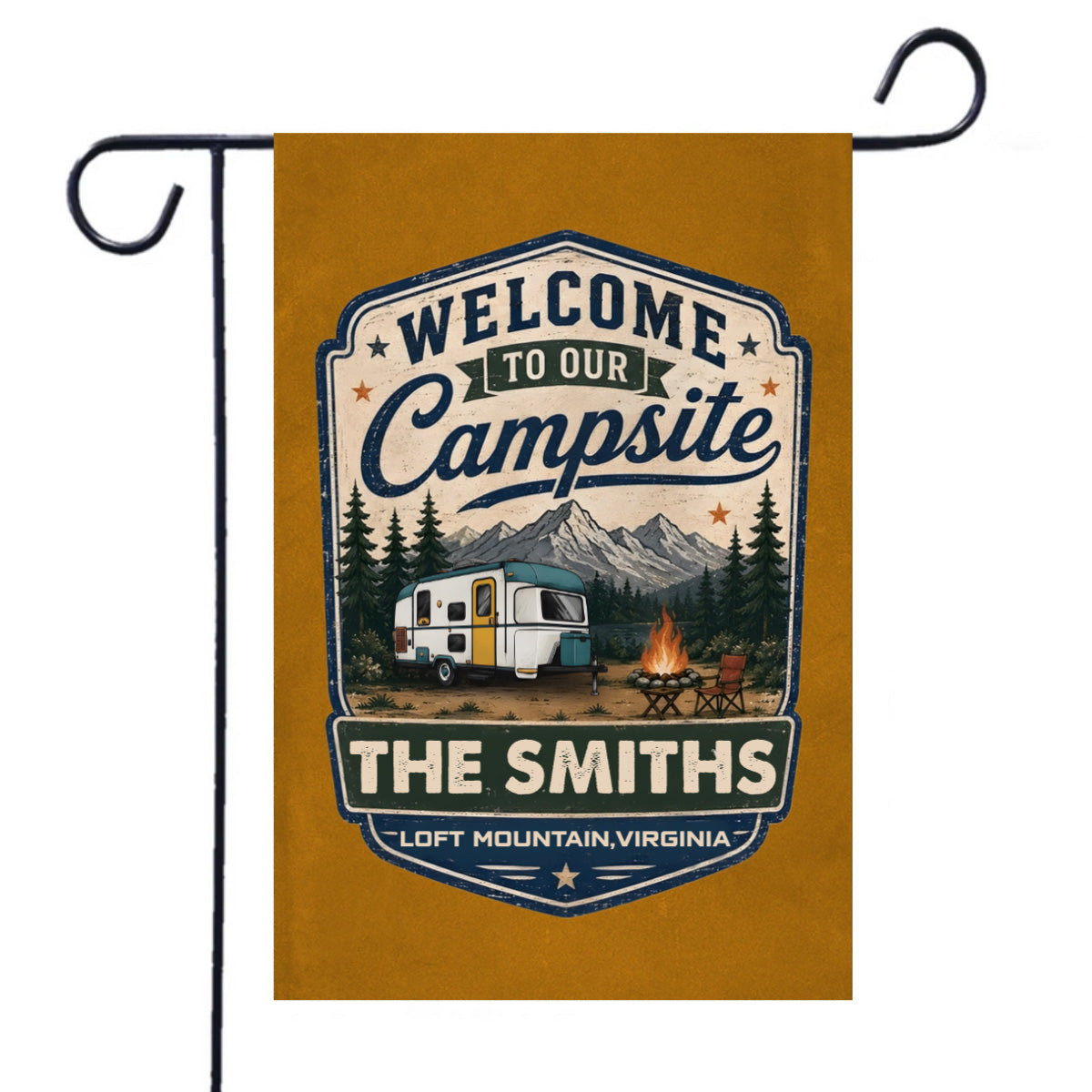 Welcome To Our Campsite Personalized Garden Flag - Custom Camper Flag with Family Name & Location