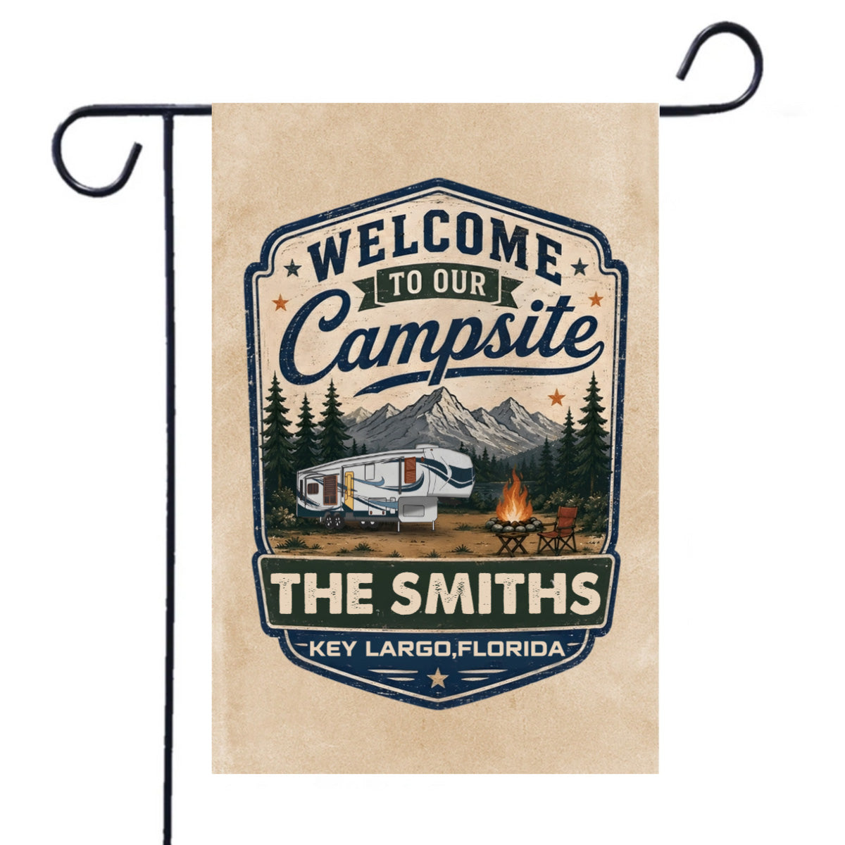 Welcome To Our Campsite Personalized Garden Flag - Custom Camper Flag with Family Name & Location