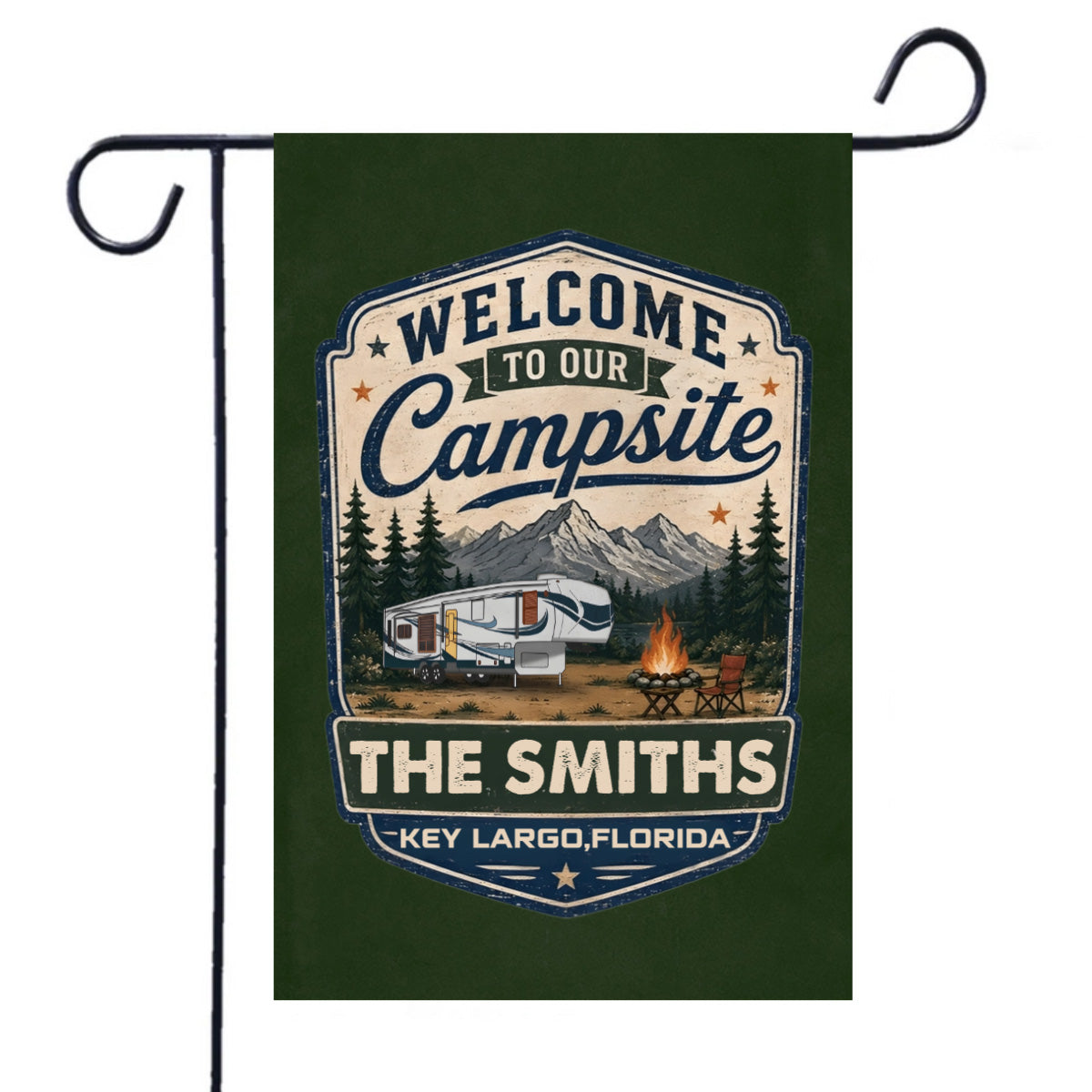 Welcome To Our Campsite Personalized Garden Flag - Custom Camper Flag with Family Name & Location