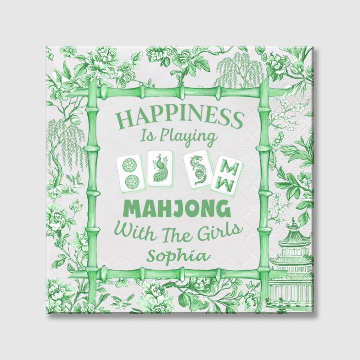 Happiness Is Playing Mahjong With The Girls - Personalized Mahjong Tiles Chinoiserie Bamboo Square Canvas