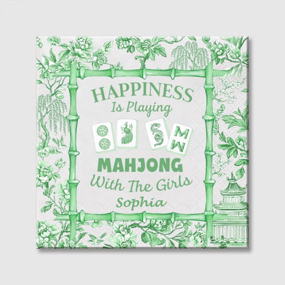 Happiness Is Playing Mahjong With The Girls - Personalized Mahjong Tiles Chinoiserie Bamboo Square Canvas