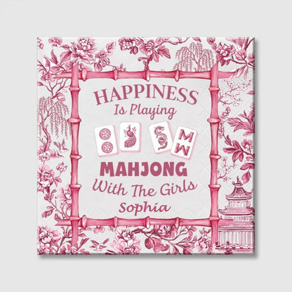 Happiness Is Playing Mahjong With The Girls - Personalized Mahjong Tiles Chinoiserie Bamboo Square Canvas