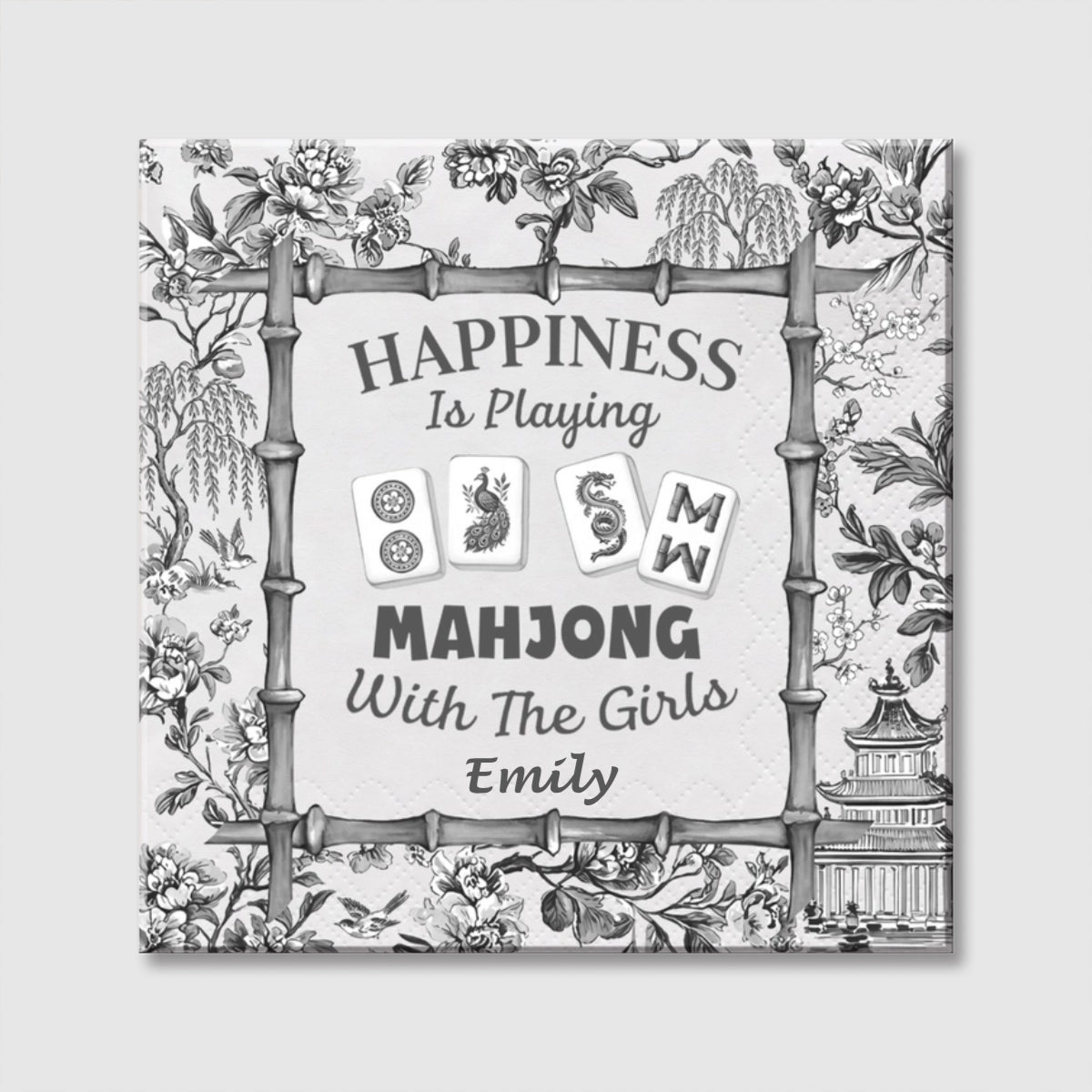 Happiness Is Playing Mahjong With The Girls - Personalized Mahjong Tiles Chinoiserie Bamboo Square Canvas