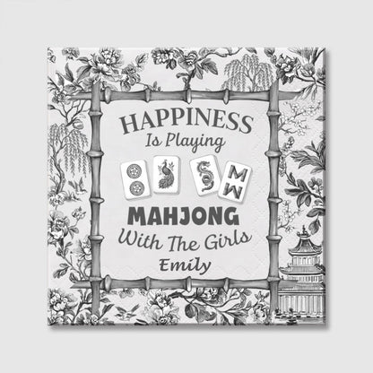 Happiness Is Playing Mahjong With The Girls - Personalized Mahjong Tiles Chinoiserie Bamboo Square Canvas