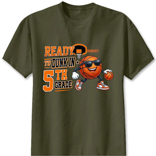 "Game On, Ready to Dunk" Personalized Basketball T-Shirt for Kids - Custom Back to School Gift