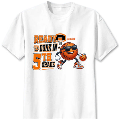 "Game On, Ready to Dunk" Personalized Basketball T-Shirt for Kids - Custom Back to School Gift