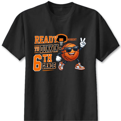 "Game On, Ready to Dunk" Personalized Basketball T-Shirt for Kids - Custom Back to School Gift