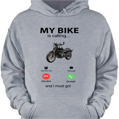 "My Bike Is Calling" Personalized Motorcycle Photo T-Shirt - Custom Gift for Biker Lovers