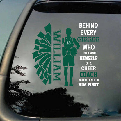 Custom Cheer Player Car Decal - Personalized Cheer Name & Number Sticker for Sports Moms and Dads