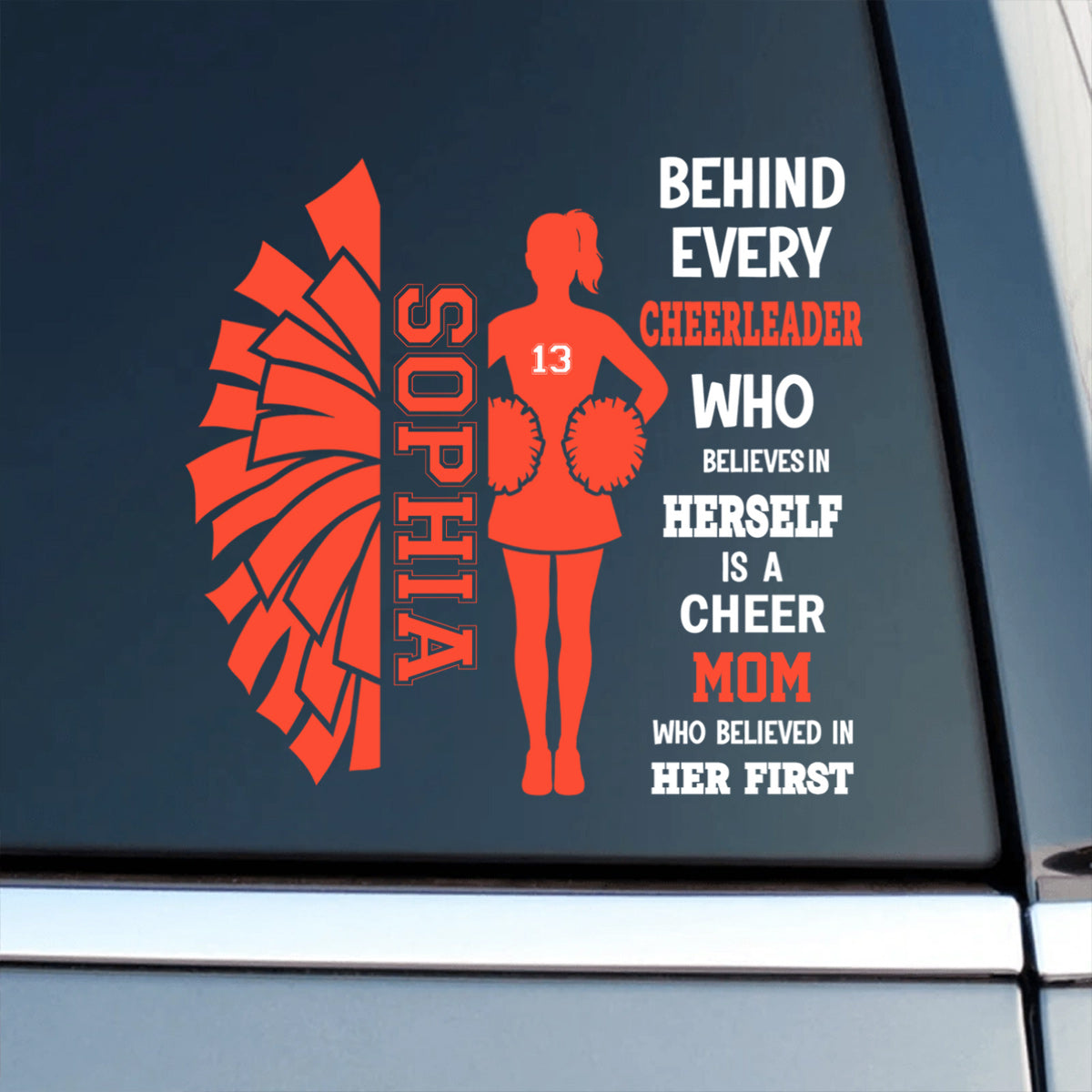 Custom Cheer Player Car Decal - Personalized Cheer Name & Number Sticker for Sports Moms and Dads