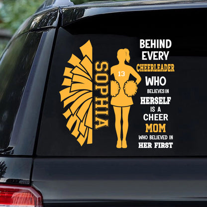 Custom Cheer Player Car Decal - Personalized Cheer Name & Number Sticker for Sports Moms and Dads