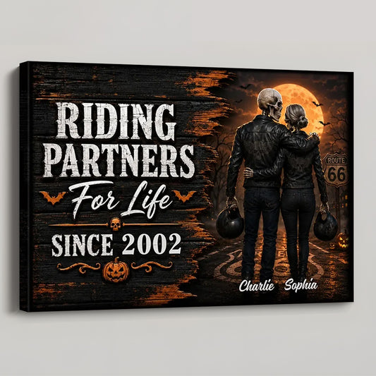 Riding Partners For Life Personalized Skeleton Biker Couple Canvas / Poster - Custom Anniversary Gift for Biker Couple